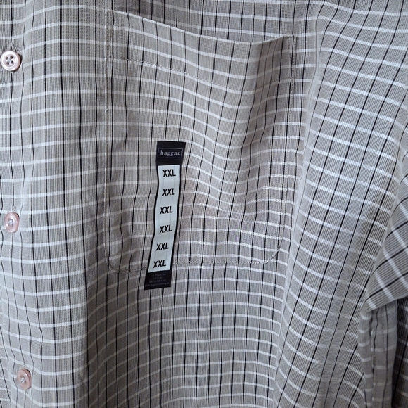 Haggar Mens Button Up Shirts Long Sleeve Checkered Plaid Gray Black White XXL - Picture 5 of 12